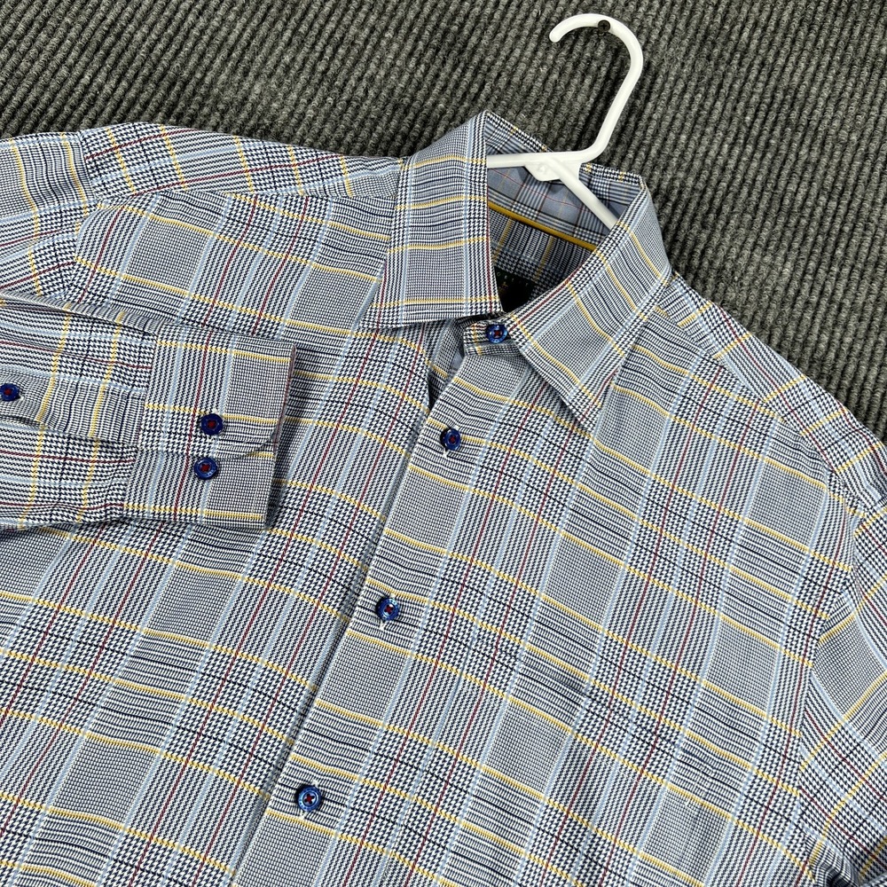 Robert Talbott Shirt Mens Medium Blue Plaid Long Sleeve Button Up Casual Dress